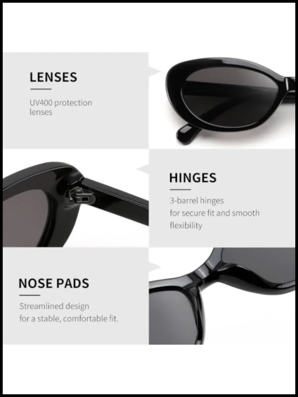 Retro Oval Cat Eye Sunglasses with UV400 Protection Lightweight Plastic